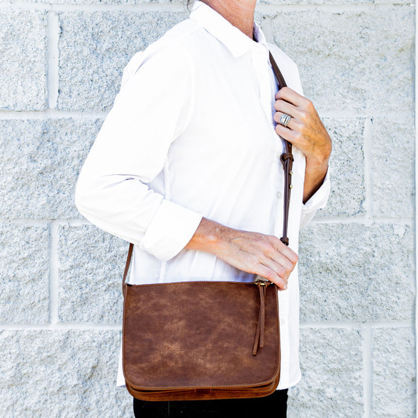Rowan Crossbody- Brown - Vegan Leather - Embroidered Rowan Crossbody- Brown - Vegan Leather - Embroidered