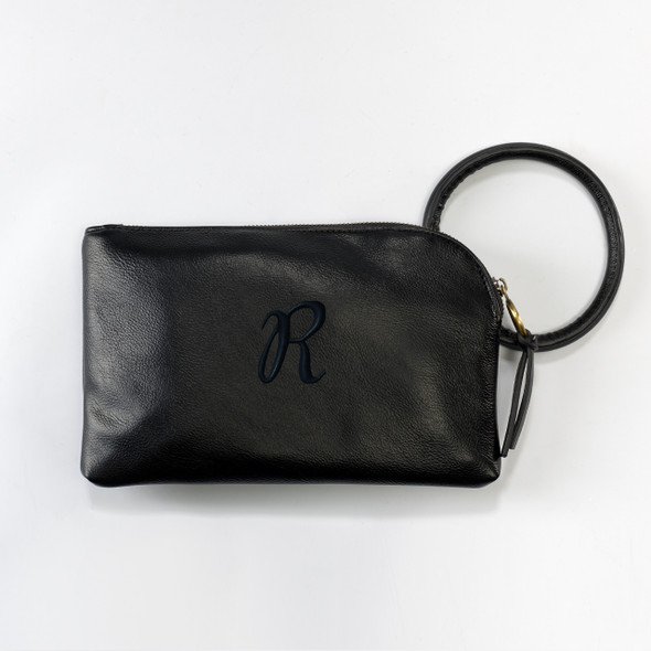 Vegan Leather Remi Wristlet-Midnight - Embroidered Vegan Leather Remi Wristlet-Midnight - Embroidered