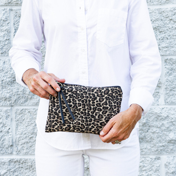 Leopard Zip Pouch - Embroidered Leopard Zip Pouch - Embroidered