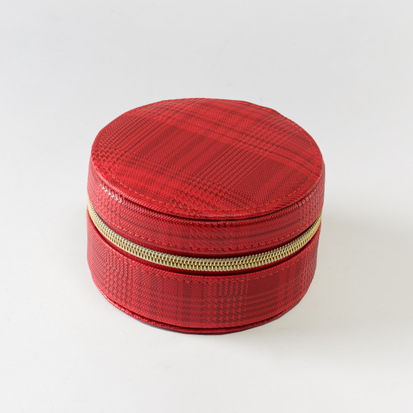 Red Glen Plaid Round Organizer - Vegan Leather - Stamped Red Glen Plaid Round Organizer - Vegan Leather - Stamped