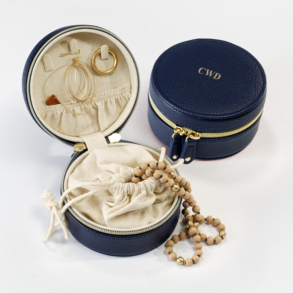 Navy Round Organizer - Vegan Leather - Stamped Navy Round Organizer - Vegan Leather - Stamped