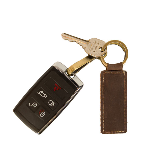 Genuine Leather Key Chain- Dark Brown - Stamped Genuine Leather Key Chain- Dark Brown - Stamped