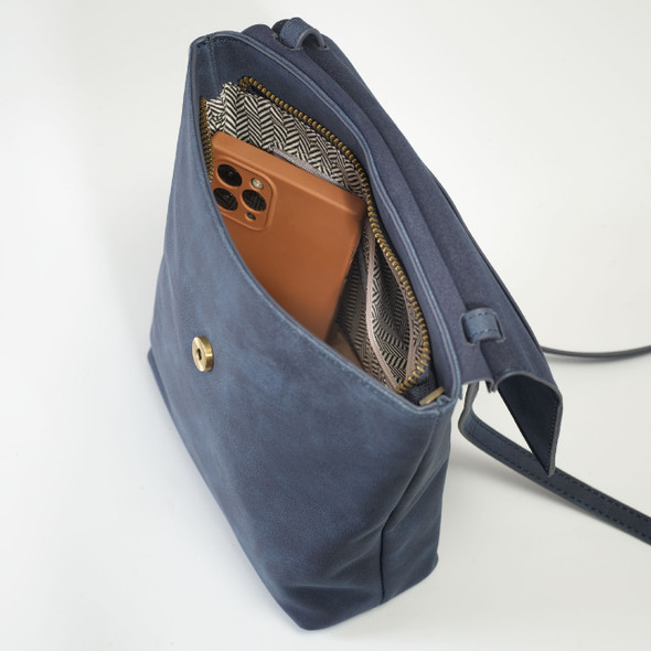 Indigo Front Flap Crossbody - Vegan Leather - Stamped Indigo Front Flap Crossbody - Vegan Leather - Stamped