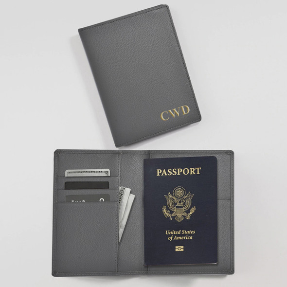 Dark Gray Genuine Leather Passport Cover - Stamped Dark Gray Genuine Leather Passport Cover - Stamped