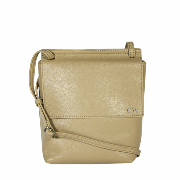 Khaki Front Flap Crossbody - Vegan Leather - Stamped Khaki Front Flap Crossbody - Vegan Leather - Stamped