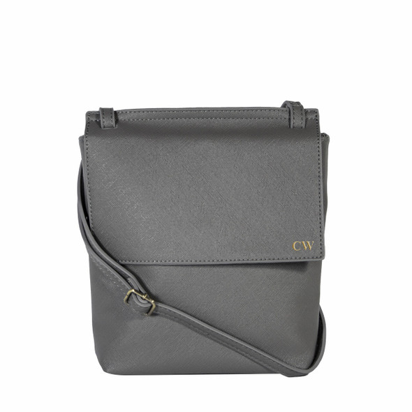 Dk Gray Front Flap Crossbody - Vegan Leather - Stamped Dk Gray Front Flap Crossbody - Vegan Leather - Stamped