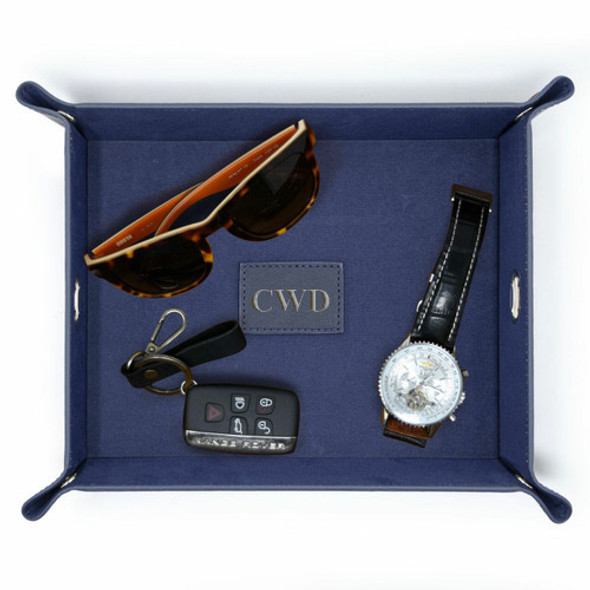 Navy Catchall Valet - Vegan Leather - Stamped Navy Catchall Valet - Vegan Leather - Stamped