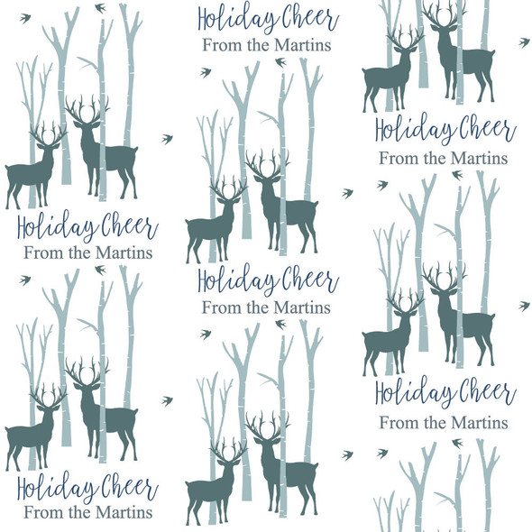 Deer In Forest Personalized Gift Wrap-White Deer In Forest Personalized Gift Wrap-White