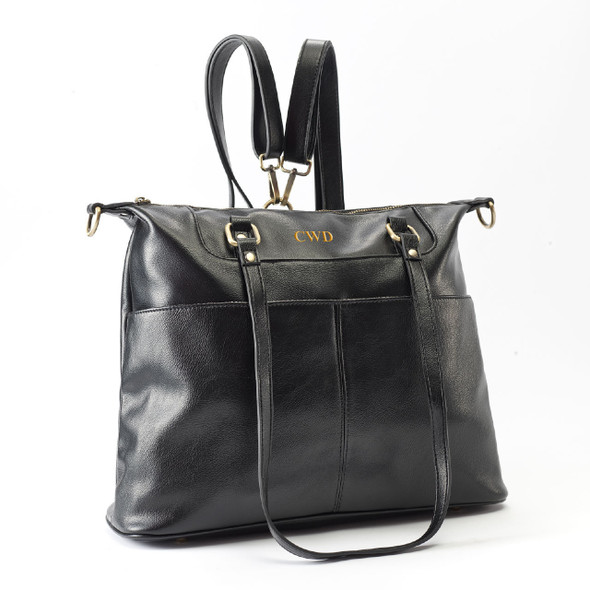 London Convertible Tote- Midnight - Vegan Leather - Stamped London Convertible Tote- Midnight - Vegan Leather - Stamped