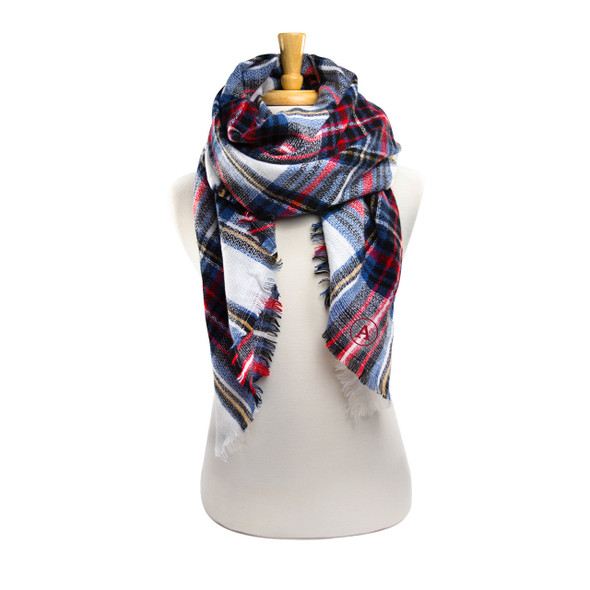 Leigh Plaid Blanket Scarf/Wrap- Embroidered