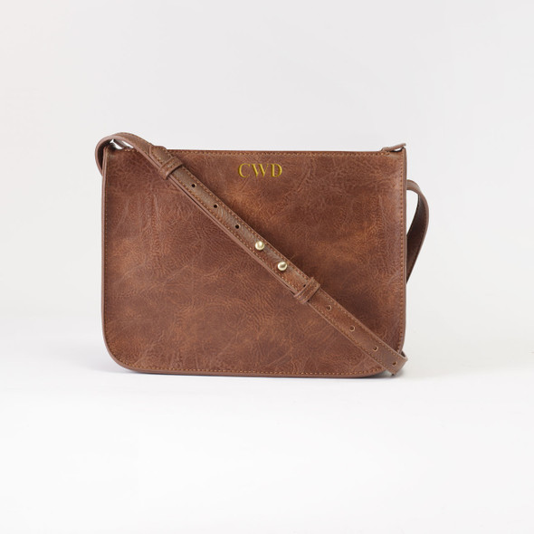 Rowan Crossbody- Brown - Vegan Leather - Stamped Rowan Crossbody- Brown - Vegan Leather - Stamped