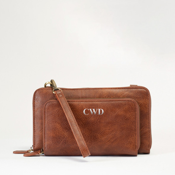 Wren Convertible Wristlet-Brown - Vegan Leather - Stamped Wren Convertible Wristlet-Brown - Vegan Leather - Stamped
