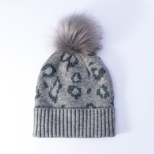 Gray Leopard Pom Beanie Gray Leopard Pom Beanie