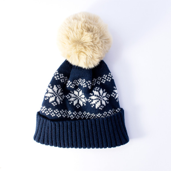 Nordic Snowflakes Pom Beanie-Navy Nordic Snowflakes Pom Beanie-Navy