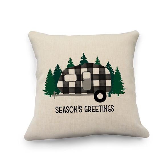 Holiday Campers Natural Pillow Cover