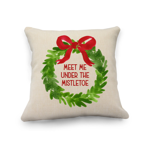 Meet Me Under Mistletoe Natural Pillow Cover Meet Me Under Mistletoe Natural Pillow Cover