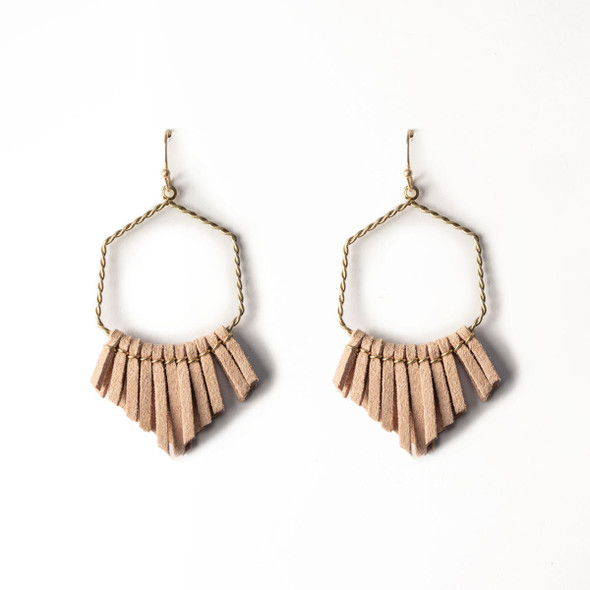 Suede Tassel Hexagon Earrings-Dusty Pink Suede Tassel Hexagon Earrings-Dusty Pink