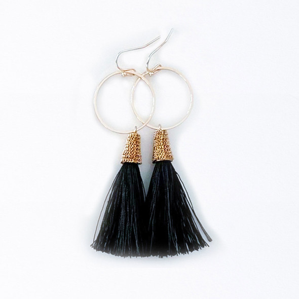 Ring & Tassel Earrings - Black Ring & Tassel Earrings - Black