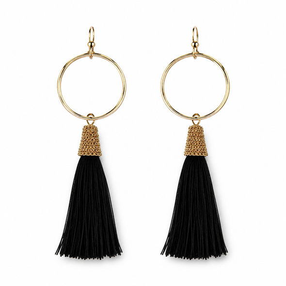 Ring & Tassel Earrings - Black