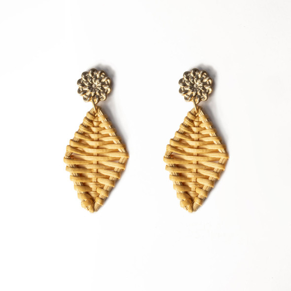 Rattan Rhombus Drop Earrings-Lt. Brown Rattan Rhombus Drop Earrings-Lt. Brown