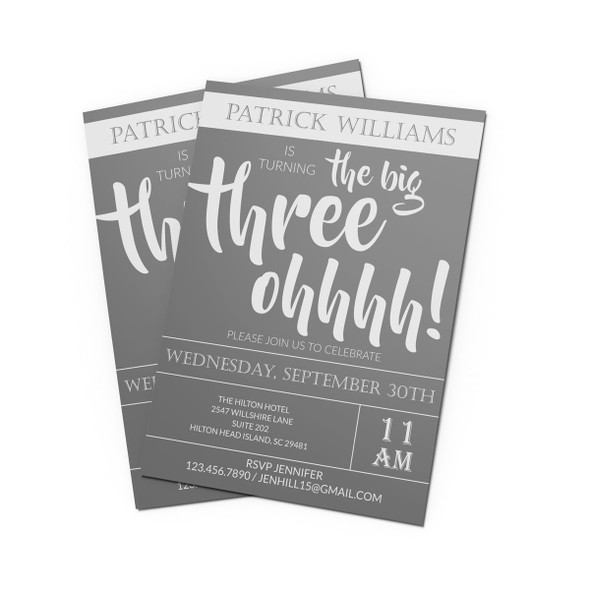 Big Three Ohhh Party Invitation Big Three Ohhh Party Invitation