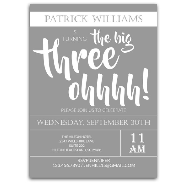 Big Three Ohhh Party Invitation Big Three Ohhh Party Invitation