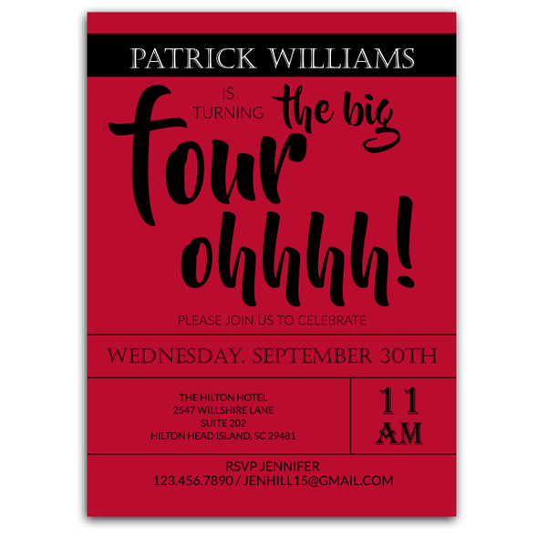 Big Four Ohhh Party Invitation Big Four Ohhh Party Invitation