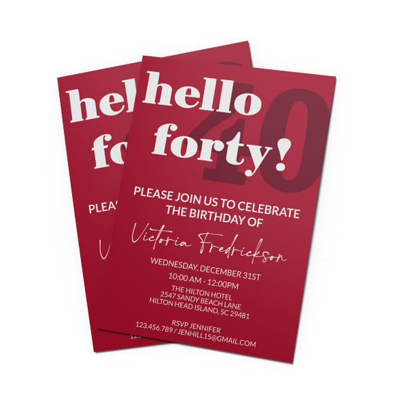 Hello Forty Party Invitation Hello Forty Party Invitation