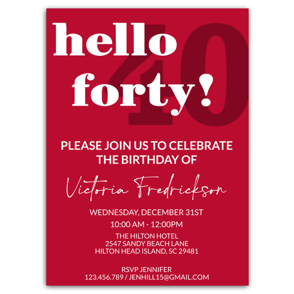 Hello Forty Party Invitation Hello Forty Party Invitation