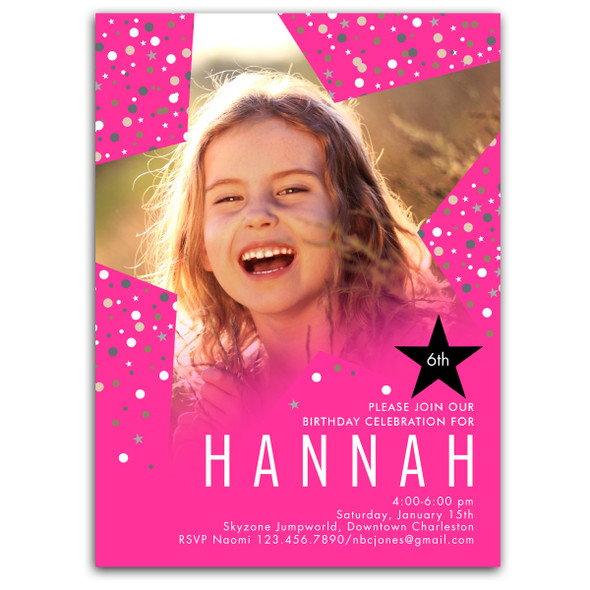 Star Confetti Birthday Photo Invitation Star Confetti Birthday Photo Invitation