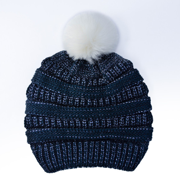 Metallic Navy Pom Beanie Metallic Navy Pom Beanie