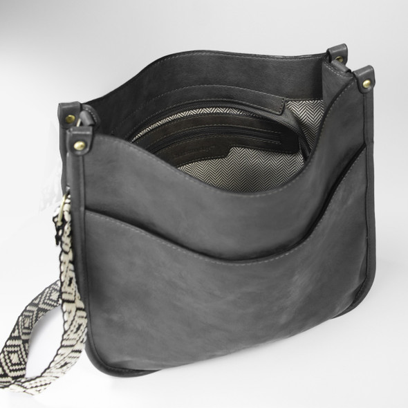 Dark Gray Lenox Saddlebag - Vegan Leather - Embroidered Dark Gray Lenox Saddlebag - Vegan Leather - Embroidered