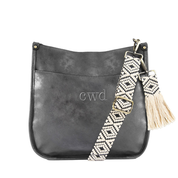 Dark Gray Lenox Saddlebag - Vegan Leather - Embroidered Dark Gray Lenox Saddlebag - Vegan Leather - Embroidered