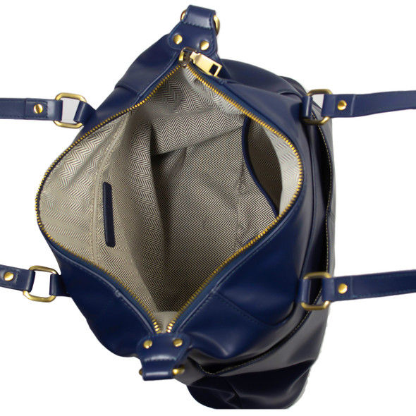 London Convertible Tote- Navy - Vegan Leather - Embroidered London Convertible Tote- Navy - Vegan Leather - Embroidered