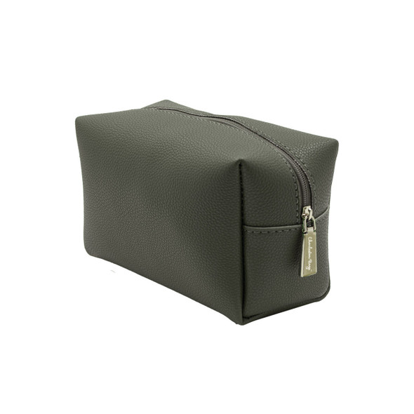 Vegan Leather Travel Pouch - Dark Grey - Stamped Vegan Leather Travel Pouch - Dark Grey - Stamped