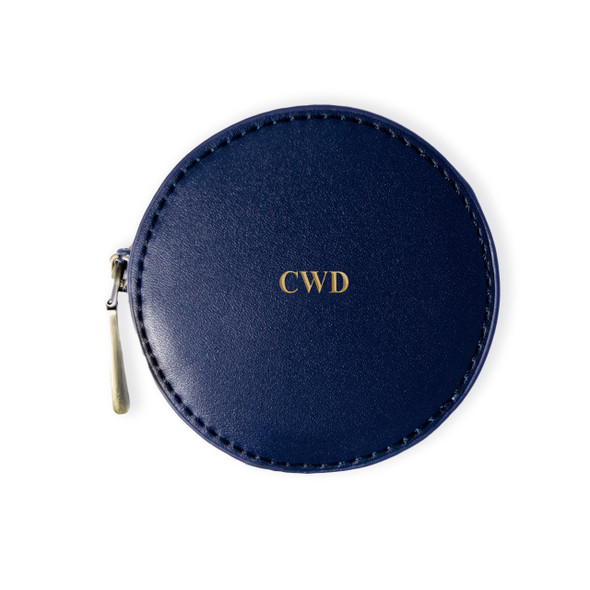 Round Coin Purse- Navy - Vegan Leather - Stamped Round Coin Purse- Navy - Vegan Leather - Stamped