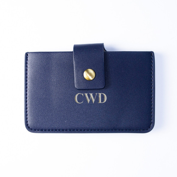 Navy Card Wallet - Vegan Leather - Stamped Navy Card Wallet - Vegan Leather - Stamped