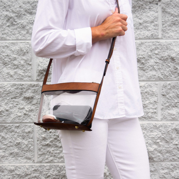 Clear/Saddle Crossbody Bag