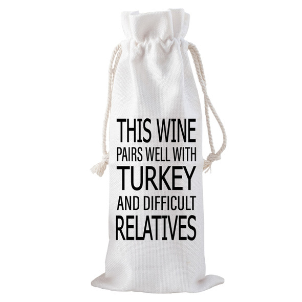 Pairs Well With Turkey Drawstring Bottle Tote Pairs Well With Turkey Drawstring Bottle Tote