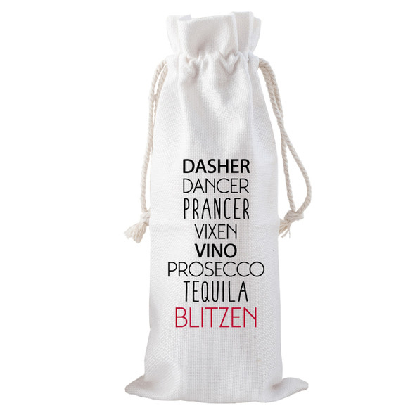 Reindeer Names Drawstring Bottle Tote Reindeer Names Drawstring Bottle Tote