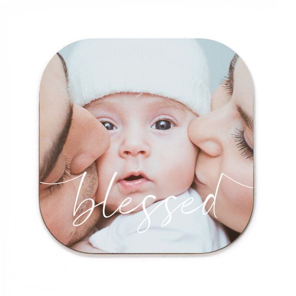 Blessed Script Photo Square Coaster Blessed Script Photo Square Coaster