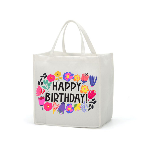 Floral Happy Birthday Small Gift Tote Floral Happy Birthday Small Gift Tote