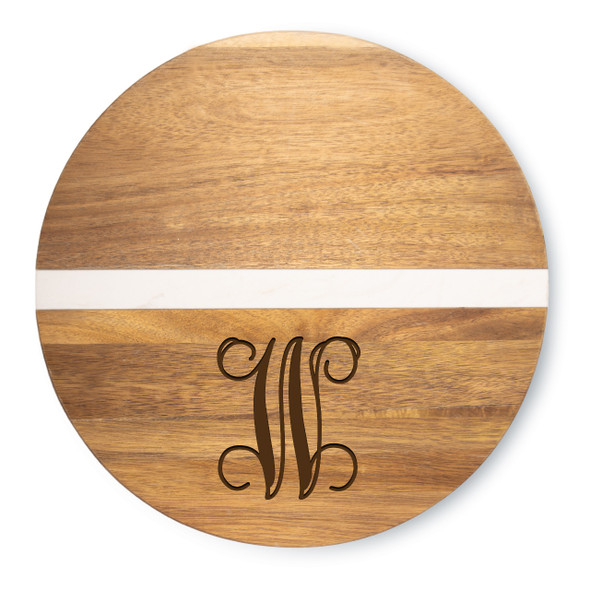 Acacia & Stone Reversible Round Board- Engraved Ltr Acacia & Stone Reversible Round Board- Engraved Ltr