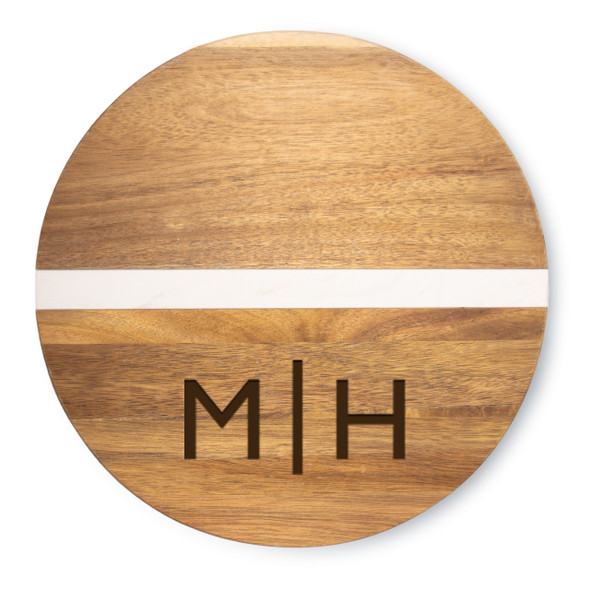 Acacia & Stone Reversible Round Board- Engraved Split Monogram Acacia & Stone Reversible Round Board- Engraved Split Monogram