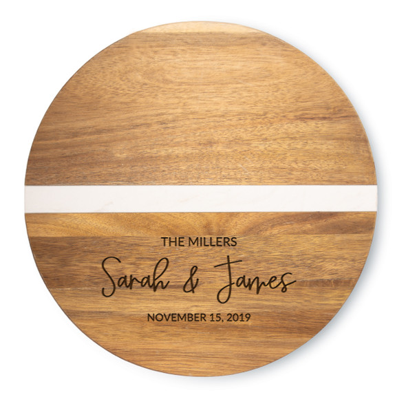 Acacia & Stone Reversible Round Board- Engraved Sentiment Acacia & Stone Reversible Round Board- Engraved Sentiment