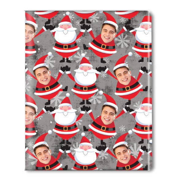 Jolly Santa Faces Personalized Gift Wrap- Gray Jolly Santa Faces Personalized Gift Wrap- Gray