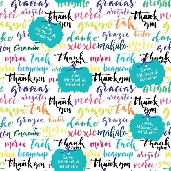 Thank You Around the World Personalized Gift Wrap-Teal Thank You Around the World Personalized Gift Wrap-Teal