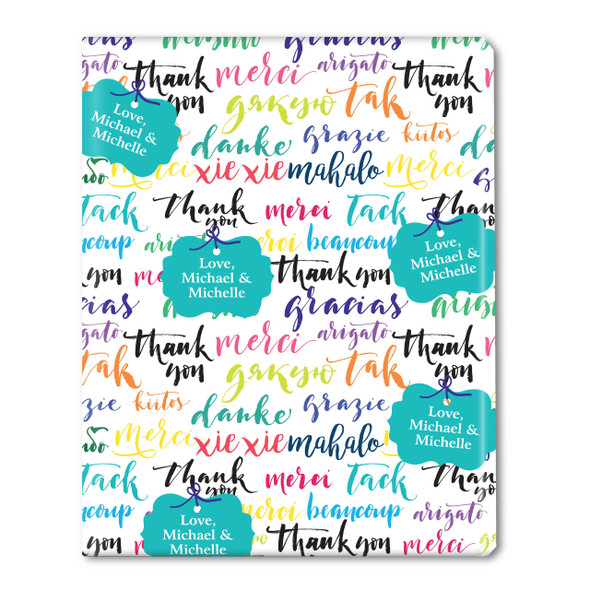 Thank You Around the World Personalized Gift Wrap-Teal Thank You Around the World Personalized Gift Wrap-Teal