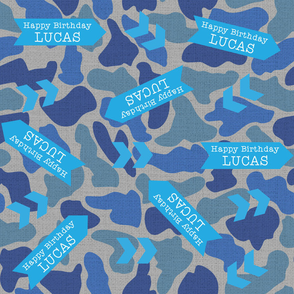 Blue Camo Personalized Gift Wrap Blue Camo Personalized Gift Wrap