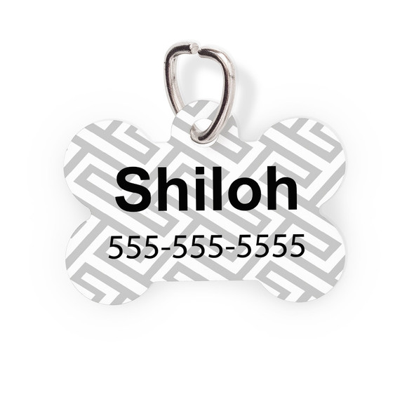Grey Greek Key Bone Pet Tag-Pattern Grey Greek Key Bone Pet Tag-Pattern